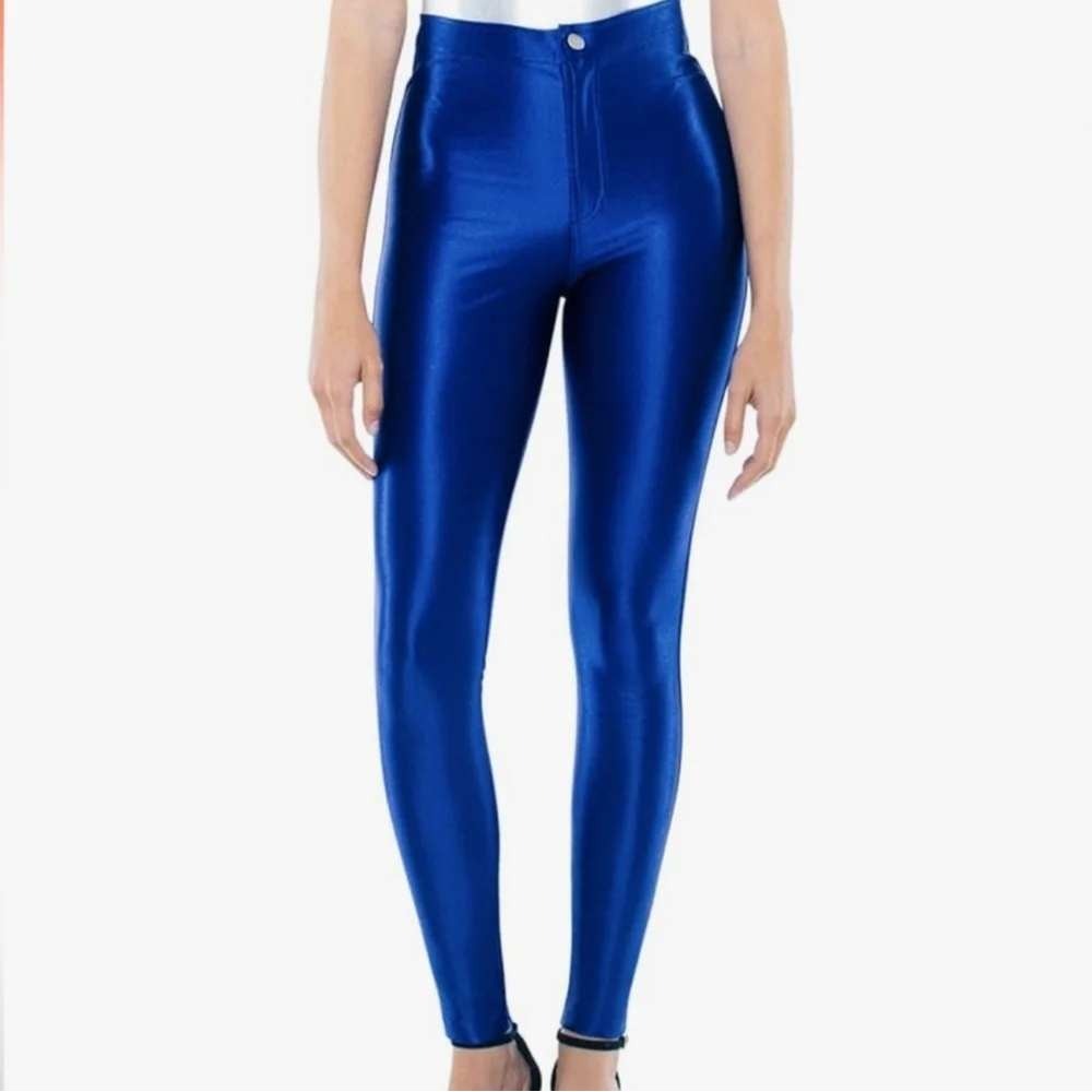 American Apparel Disco Pants Womens Medium Blue High Waisted Shiny Leggings